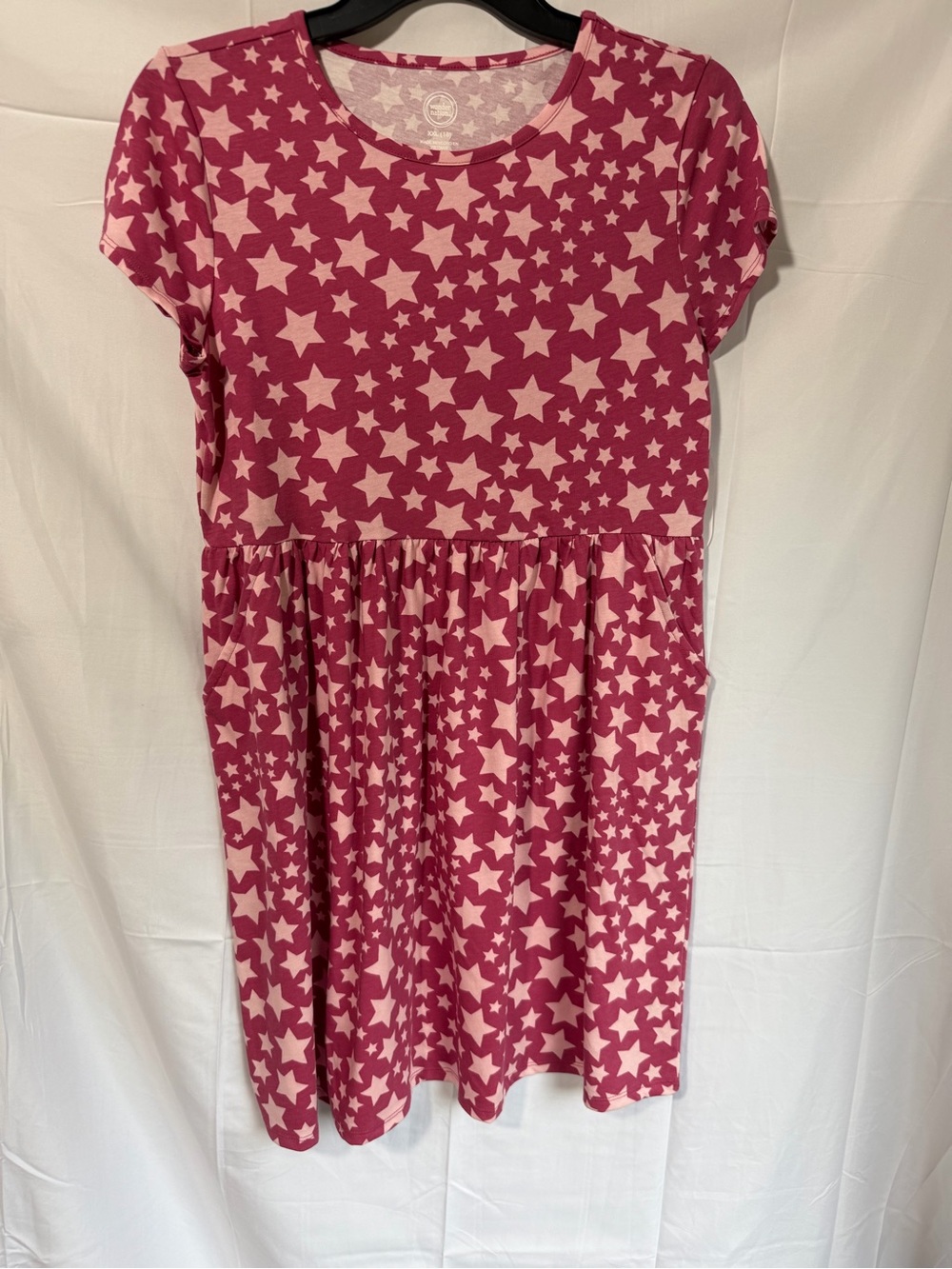 Girls' Pink Star Print Short Sleeve Dress